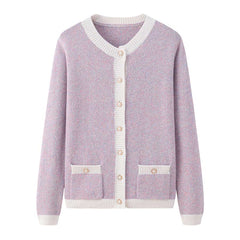 Cardigan en Cachemire Lilas avec Bouton en Perle