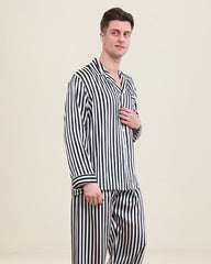Ensemble de pyjama en soie pour homme Style rayé blanc