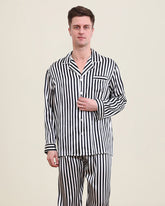Ensemble de pyjama en soie pour homme Style rayé blanc