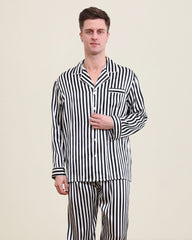 Ensemble de pyjama en soie pour homme Style rayé blanc