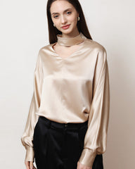 Blouse en Soie à Manches Longues et Décolleté en V