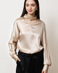 Blouse en Soie à Manches Longues et Décolleté en V