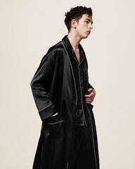 Ensemble Peignoir en Soie Pure avec Piping Contrasté et Ceinture