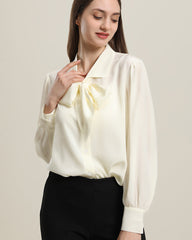 Blouse en Soie Pure avec Nœud Papillon pour Femme
