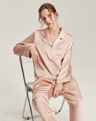 Ensemble de pyjama en soie lavable pour femmes Pink