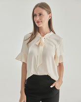 Blouse en Soie avec Col Nœud Papillon pour Femme