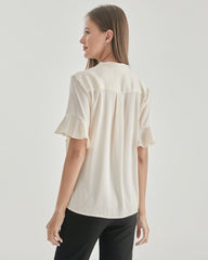 Blouse en Soie avec Col Nœud Papillon pour Femme