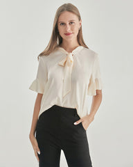 Blouse en Soie avec Col Nœud Papillon pour Femme