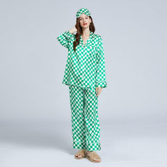 Ensemble de Pyjama en Soie à Motif Damier Classique pour Femme
