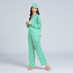 Ensemble de Pyjama en Soie à Motif Damier Classique pour Femme