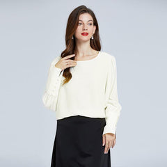 Chemise Femme en Soie à Col Rond et Manches Lanternes
