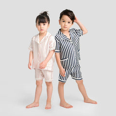 Ensemble de Pyjama à Rayures Courtes pour Enfants en Soie