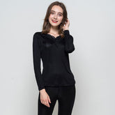 Ensemble de Sous-Vêtements Thermiques en Soie 100 % pour Femme avec Détails en Dentelle