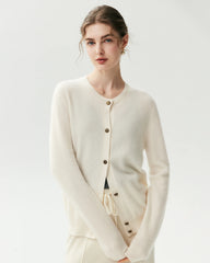 Cardigan classique en 100 % cachemire à col rond