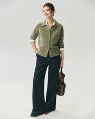Cardigan en 100 % cachemire à col avec motif moucheté