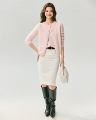 Cardigan en 100 % cachemire à col rond et fermeture boutonnée