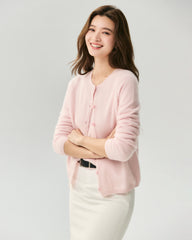 Cardigan en 100 % cachemire à col rond et fermeture boutonnée
