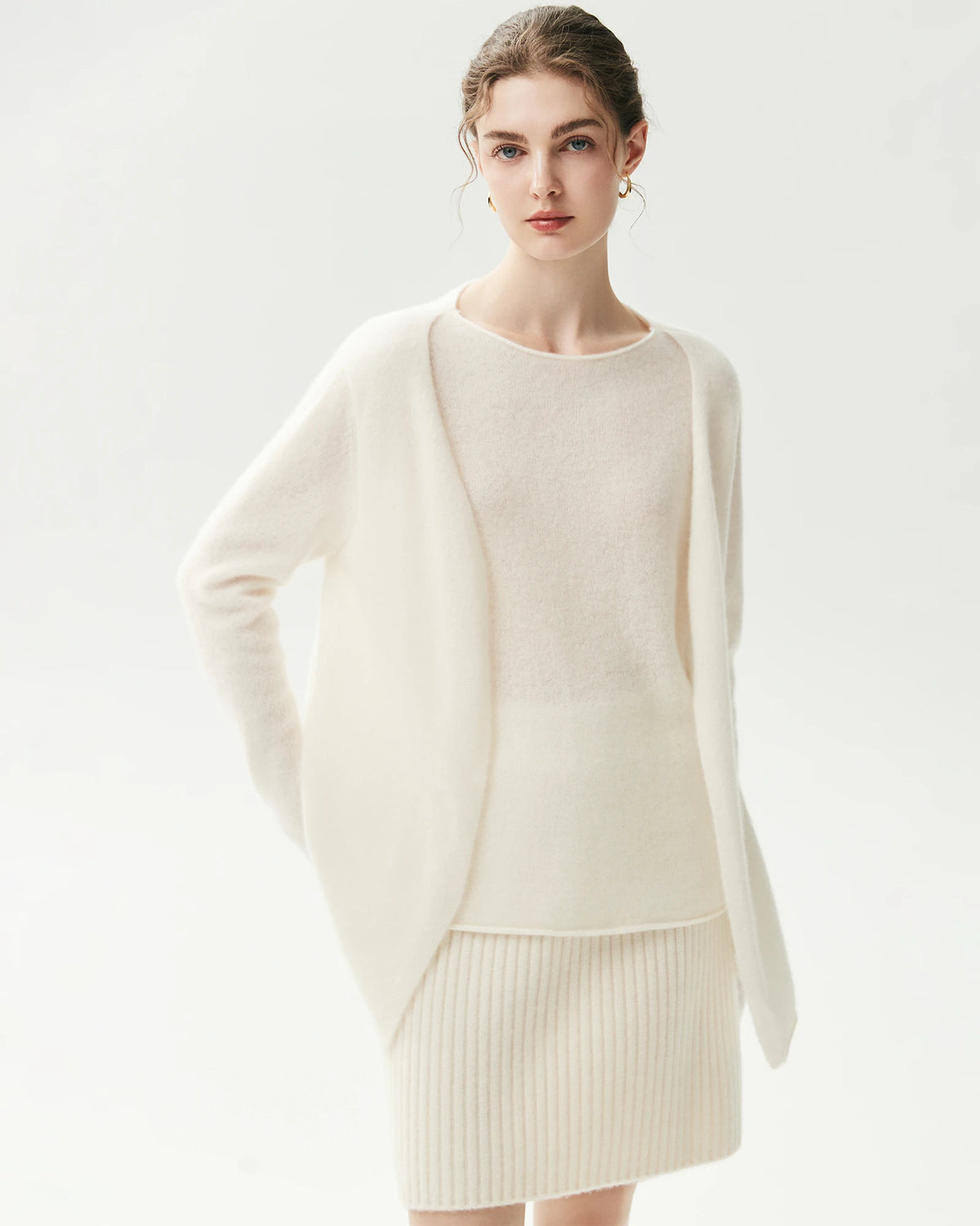 Pull en 100 % cachemire à effet superposé deux-en-un