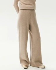 Pantalon large en maille côtelée 100 % cachemire