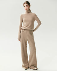 Pantalon large en maille côtelée 100 % cachemire