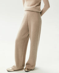 Pantalon large en maille côtelée 100 % cachemire