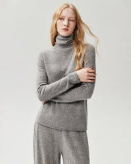 Pull ample en 100 % cachemire à col roulé et bords roulottés