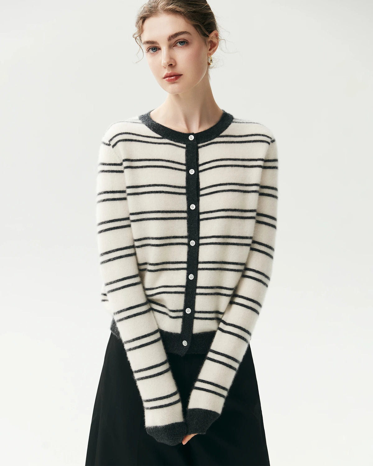 Cardigan rayé en 100 % cachemire