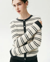 Cardigan rayé en 100 % cachemire