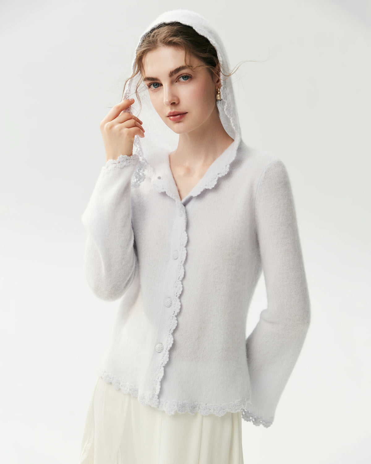 Cardigan à capuche en pur cachemire avec finitions au crochet