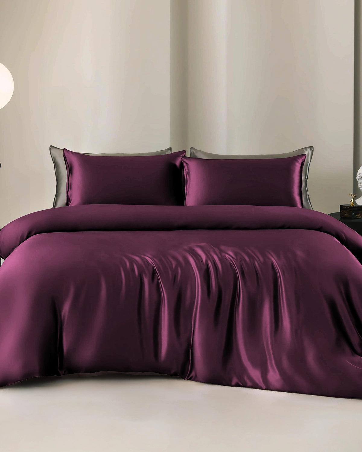 Set de Housse de Couette et Drap Plat en Soie 19 Momme 4 Pièces