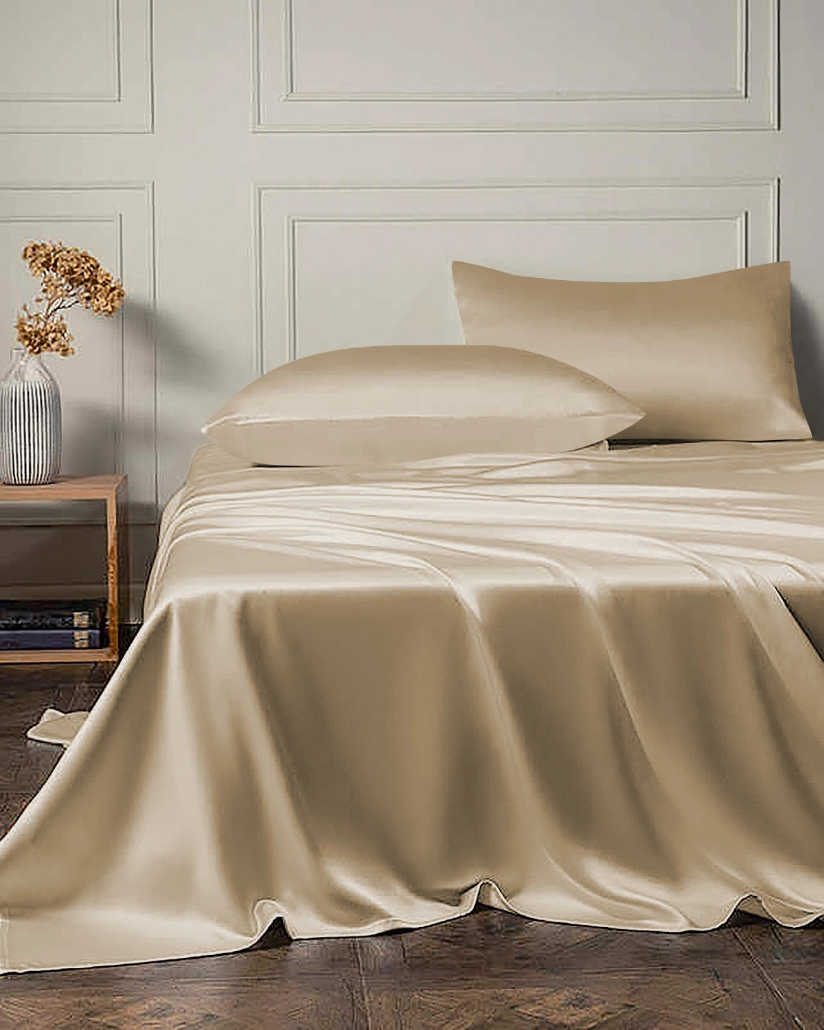Ensemble de Draps en Soie 19 Momme 4 Pièces avec Drap Plat et Drap Housse