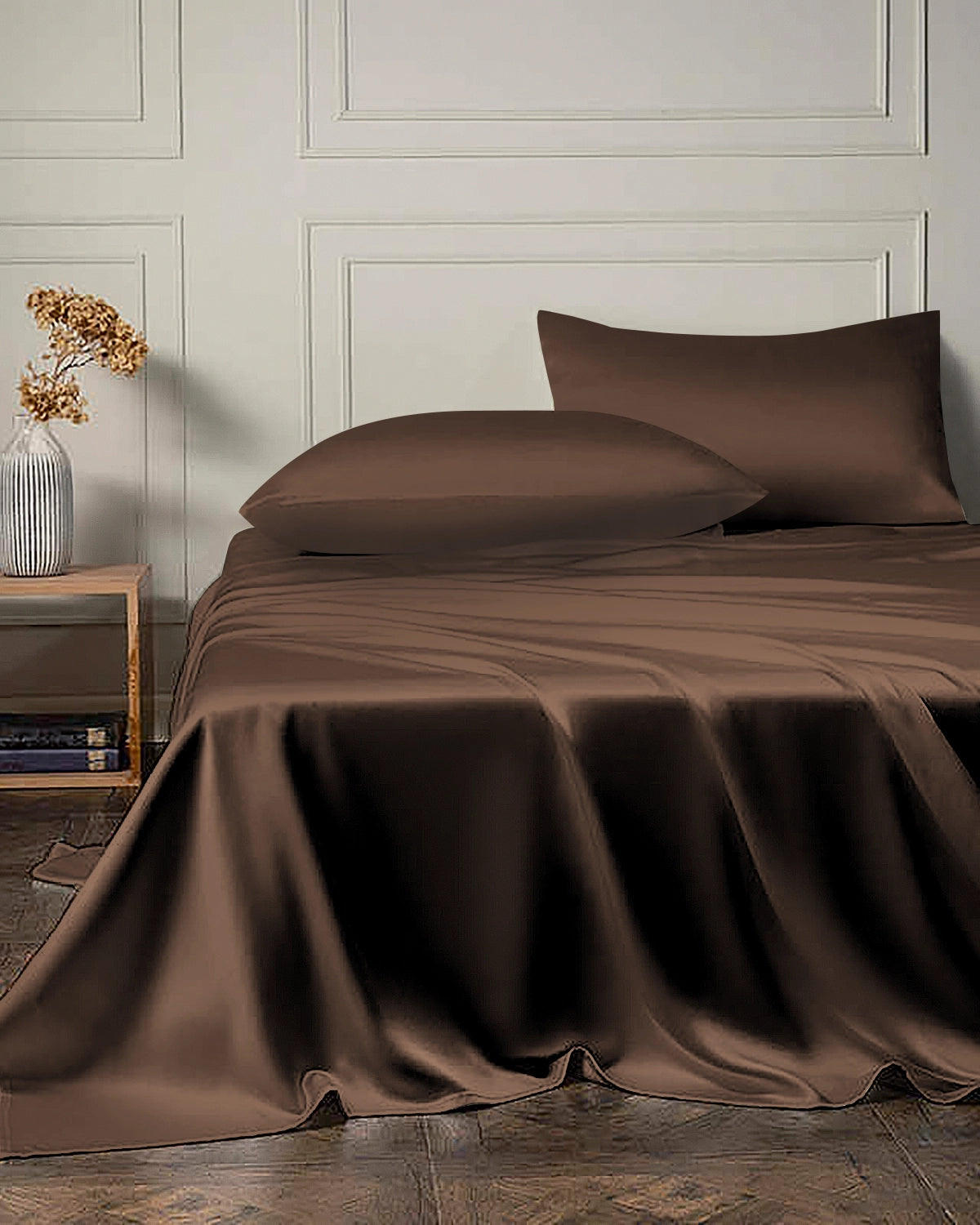 Ensemble de Draps en Soie 19 Momme 4 Pièces avec Drap Plat et Drap Housse