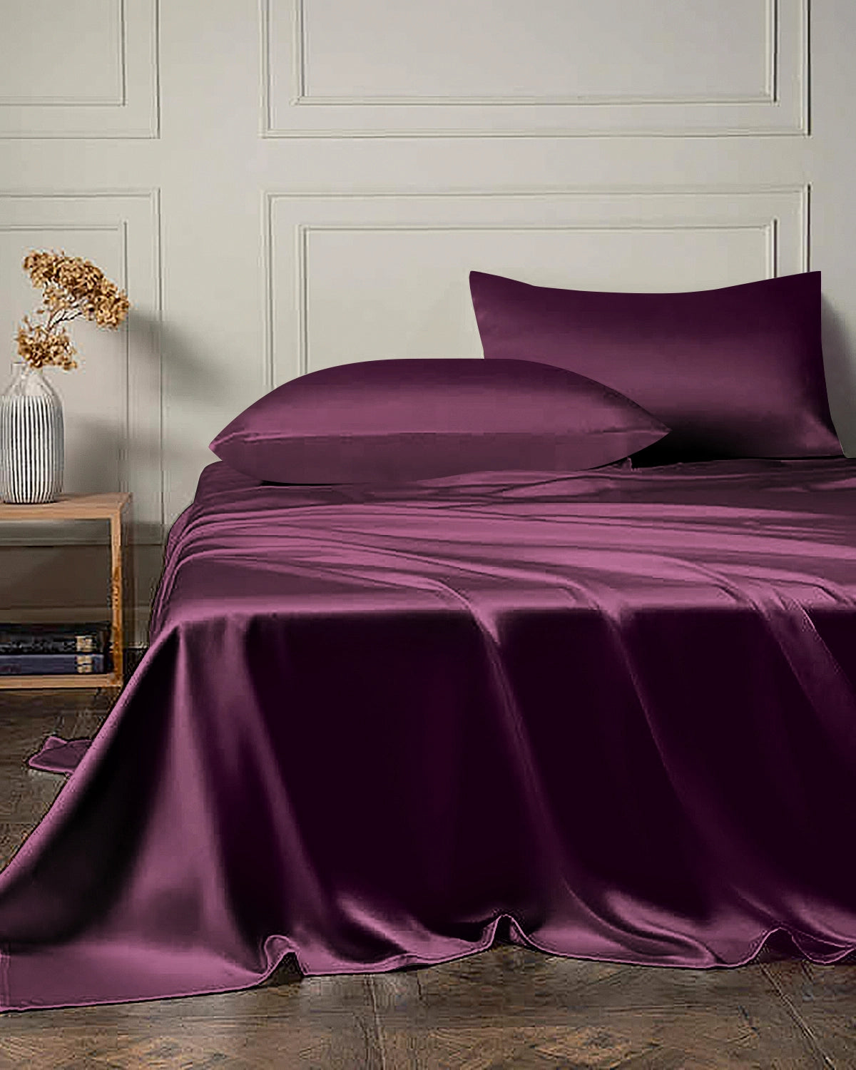 Ensemble de Draps en Soie 19 Momme 4 Pièces avec Drap Plat et Drap Housse