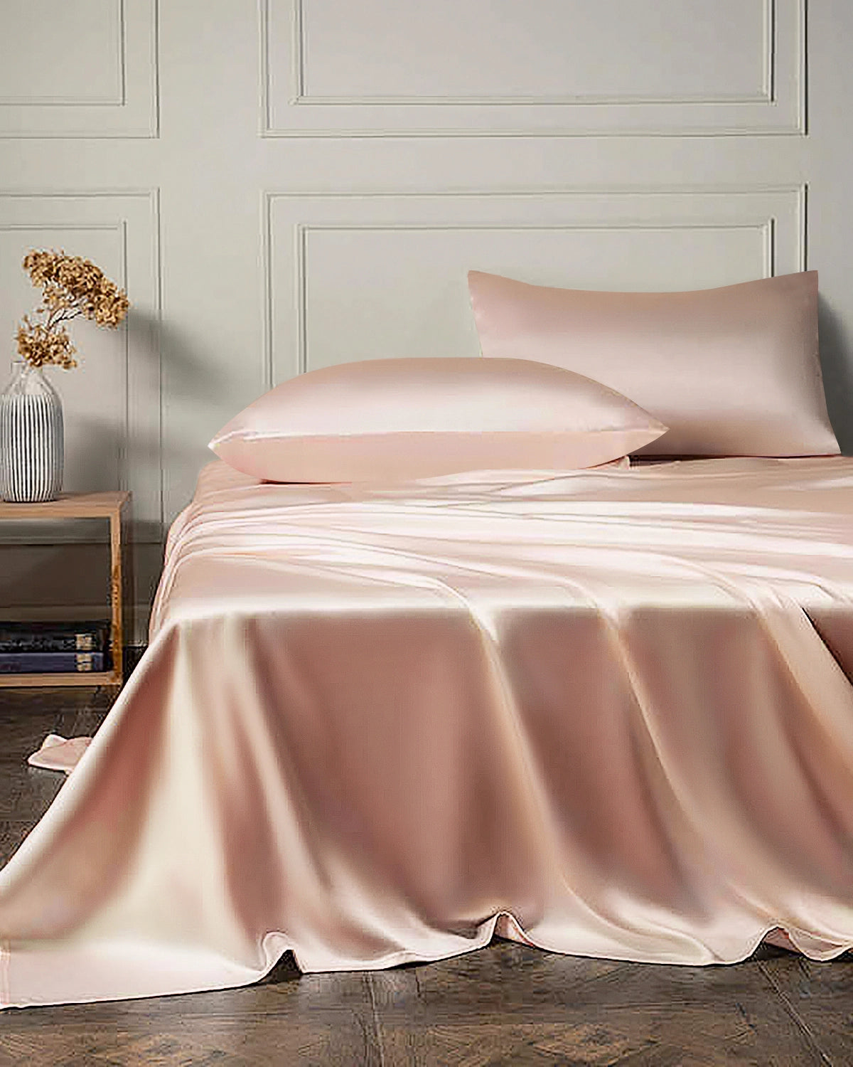 Ensemble de Draps en Soie 19 Momme 4 Pièces avec Drap Plat et Drap Housse