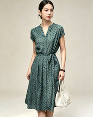 Robe en soie 19 mommes coupe A avec ceinture et pois