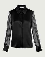 Chemise noire en soie 19 mommes avec manches en georgette transparente