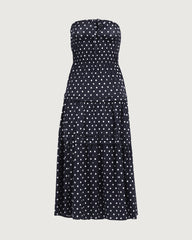 Robe midi en soie 19 mommes à pois, sans bretelles, coupe trapèze
