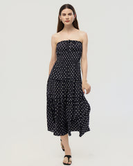 Robe midi en soie 19 mommes à pois, sans bretelles, coupe trapèze