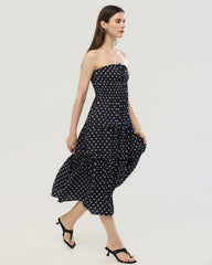 Robe midi en soie 19 mommes à pois, sans bretelles, coupe trapèze