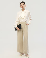 Blouse en soie 19 momme à col à volants et manches longues