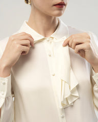 Blouse en soie 19 momme à col à volants et manches longues