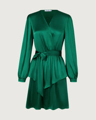 Robe portefeuille en soie 19 mommes, coupe trapèze, manches longues