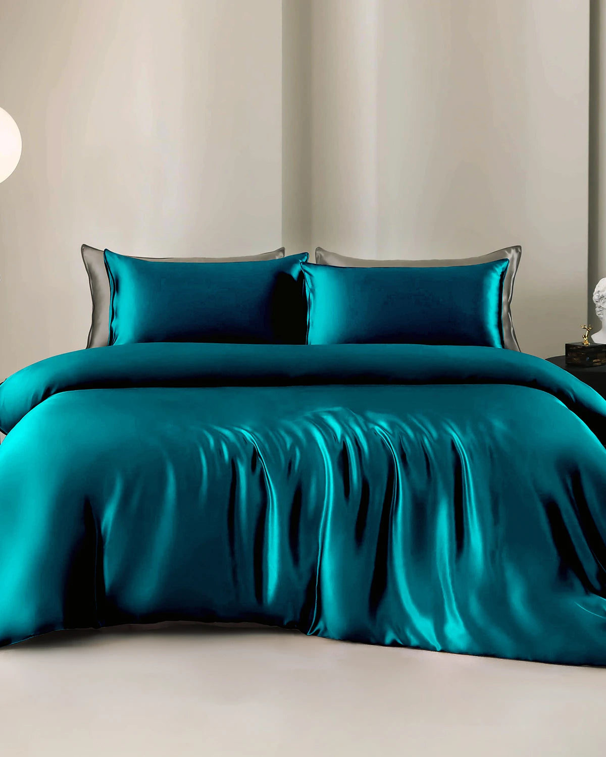 Set de Housse de Couette et Drap Plat en Soie 22 Momme 4 Pièces