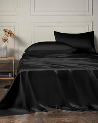 Ensemble de Drap Plat et Drap Housse en Soie 22 Momme 4 Pièces