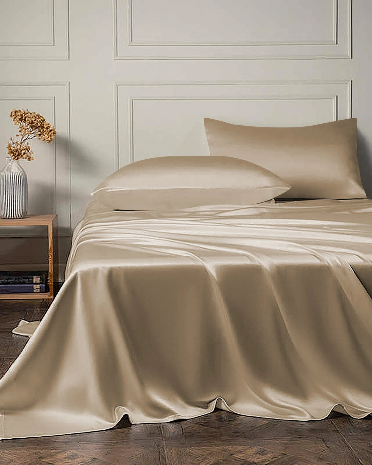 Ensemble de Drap Plat et Drap Housse en Soie 22 Momme 4 Pièces