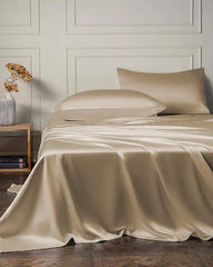 Ensemble de Drap Plat et Drap Housse en Soie 22 Momme 4 Pièces