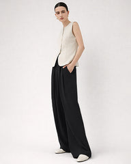 Pantalon large taille haute en soie 22 momme