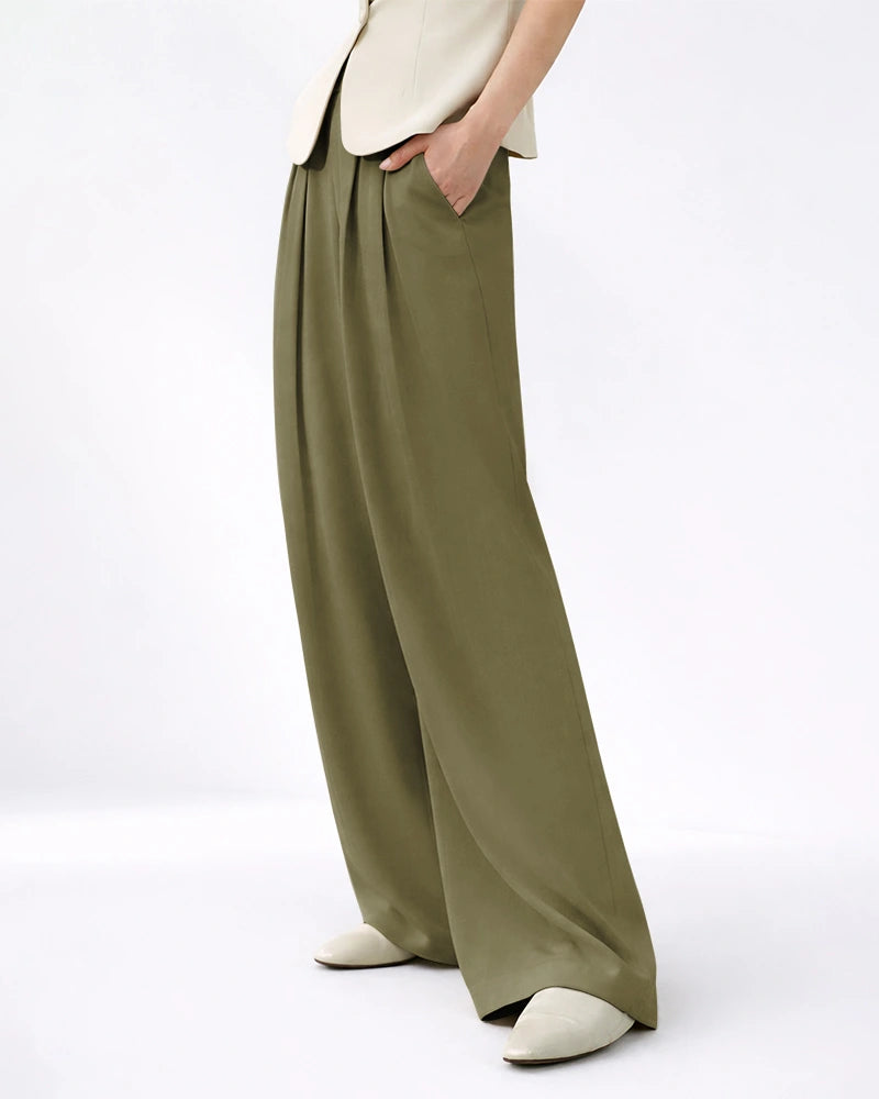 Pantalon large taille haute en soie 22 momme