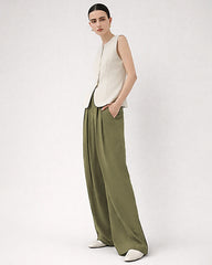 Pantalon large taille haute en soie 22 momme