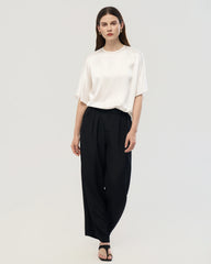 Chemise en soie oversize 22 mommes à col rond et manches mi-longues